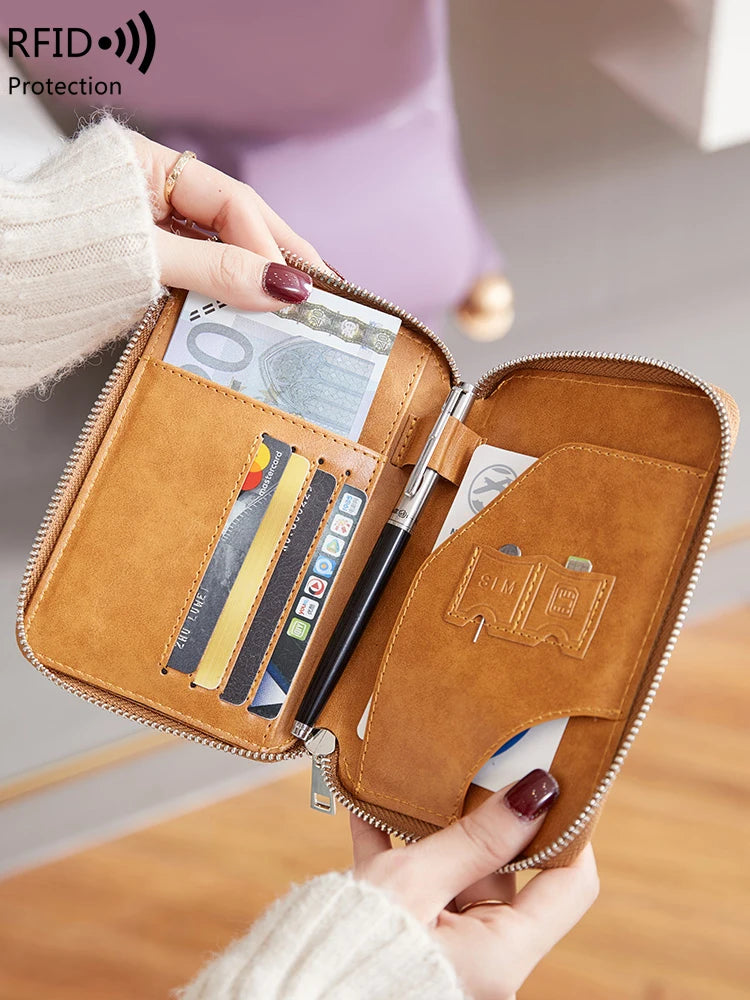 RFID Blocking Travel Passport Wallet – Retro Zip Wristlet