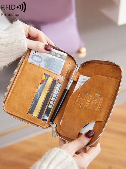 RFID Blocking Travel Passport Wallet – Retro Zip Wristlet