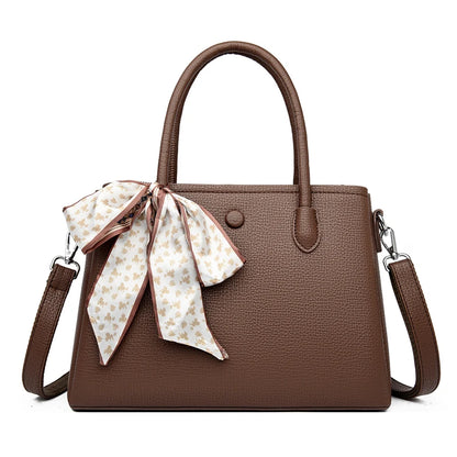 Women's Luxury PU Leather Tote Handbag – Soft Casual Shoulder Bag with Scarf
