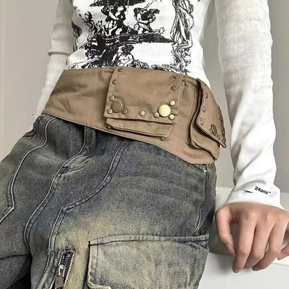 European American Retro Waist Bags Hippie Belts Western Style Workwear Seal Solid Color Women S