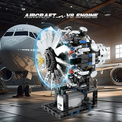 Motorized Aircraft V8 Engine Building Blocks Set – 478 & 558 Pcs
