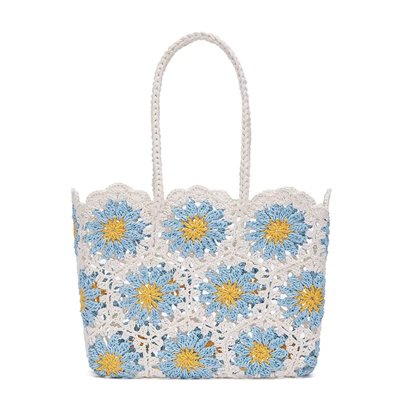 Handmade Crochet Flower Tote Bag for Women