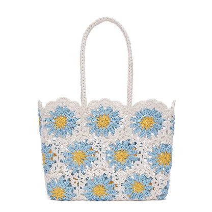Handmade Crochet Flower Tote Bag for Women