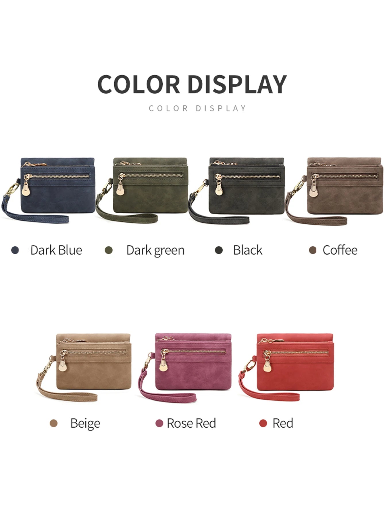 Women's Wristlet Wallet – Short PU Leather Zipper Coin Purse with Card Slots