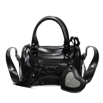 Mini Leather Cylinder Bag – Rivet Crossbody Handbag for Women
