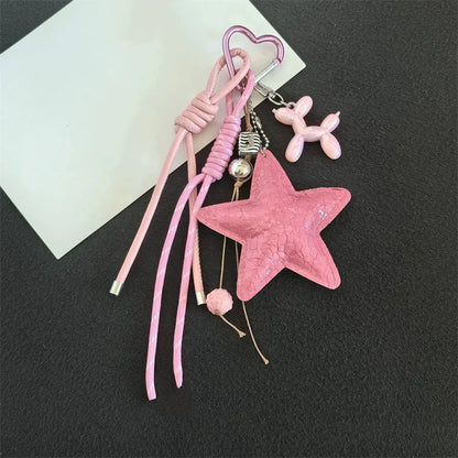 Bow Leather Charm Keychain with Braided Rope – Cute Bag Accessory