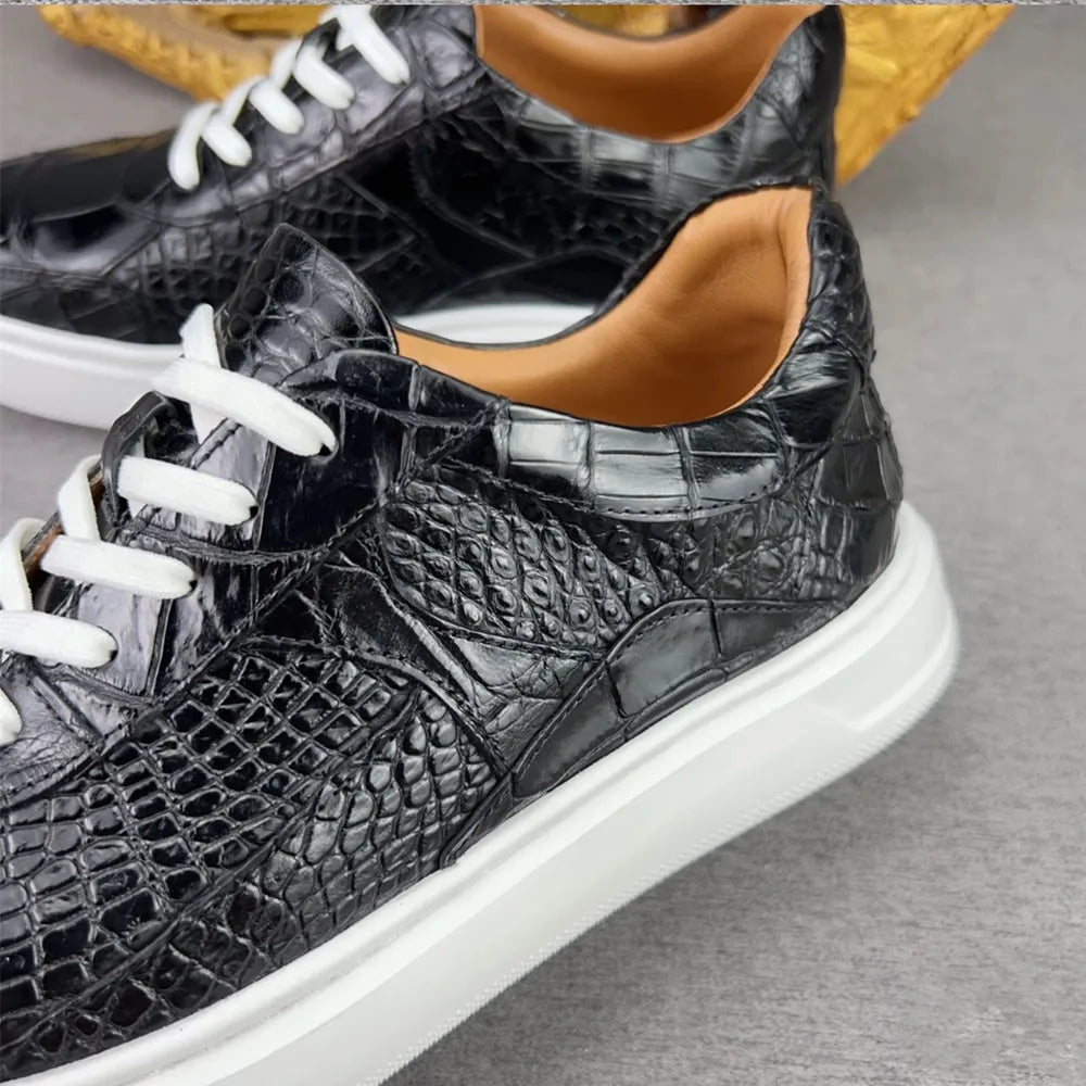 Crocodile Leather Sneakers – Men's Lace-Up Casual Shoes