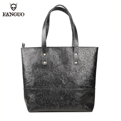 Leather Tote Bag – Women's Large Capacity Embossed Handbag