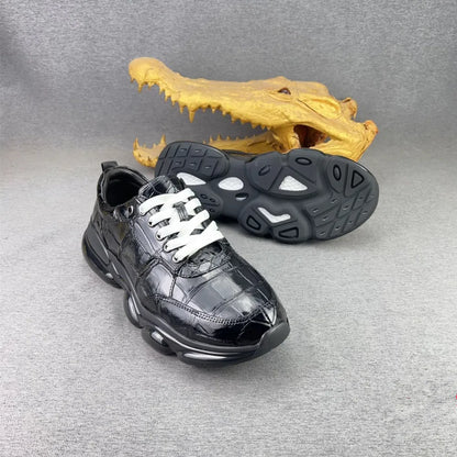 Crocodile Leather Men's Sneakers – Air Cushion Lace-Up Shoes