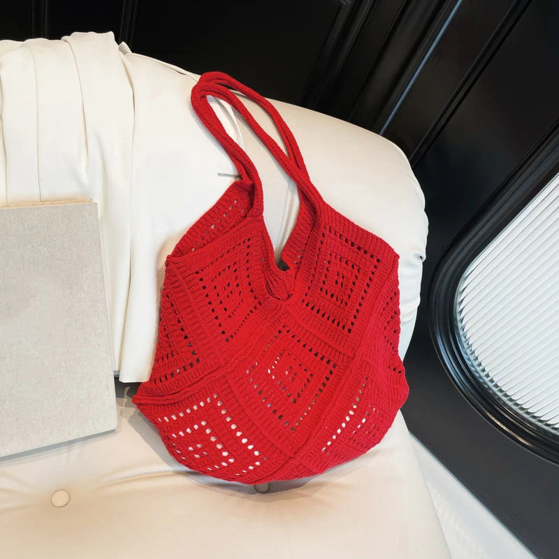 Large Crochet Knit Tote Bag – Vintage Cotton Shoulder Shopper