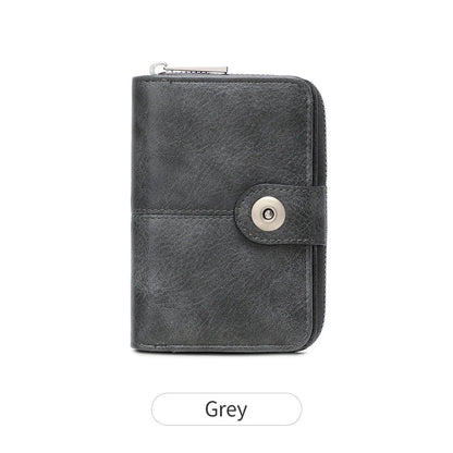 Women's RFID Blocking Short Wallet – Vintage Zipper Coin Purse & Card Holder