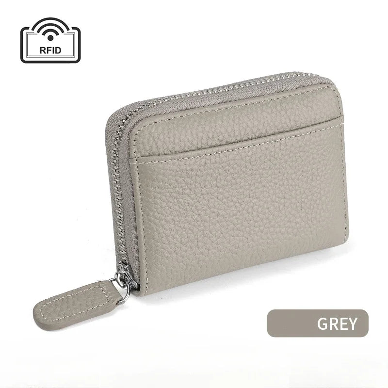 RFID Blocking Genuine Leather Card Holder Wallet with Zipper