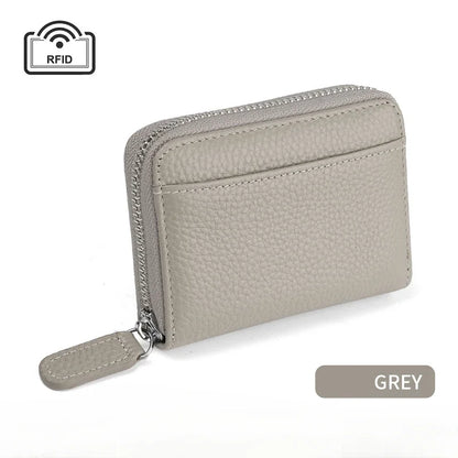 RFID Blocking Genuine Leather Card Holder Wallet with Zipper