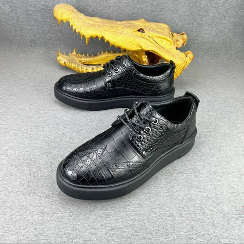 Crocodile Leather Oxford Sneakers for Men – Black Lace-Up