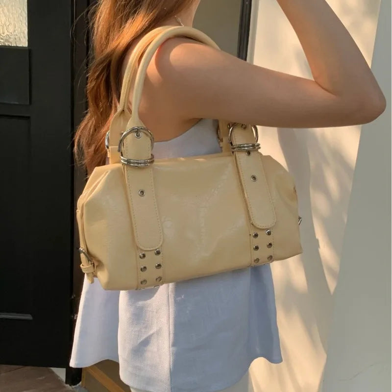 Rivet Bowling Bag – Women's Luxury PU Leather Shoulder Bag