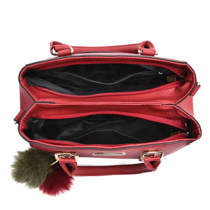PU Leather Handbag for Women – Crossbody Bag with Fur Ball Charm
