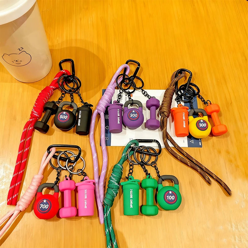 Gym Charm Keychain Set – Kettlebell, Dumbbell & Shaker