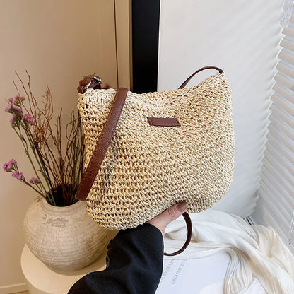 Woven Straw Shoulder Bag Women's Bohemian Crossbody Tote