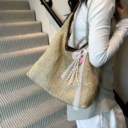 Woven Straw Tote Bag for Women – Casual Beach Shoulder Bag
