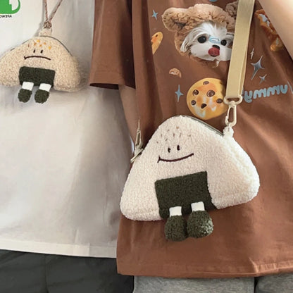 Kawaii Rice Ball Plush Crossbody Bag – Cute Cartoon Neck Purse