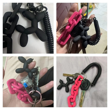 Balloon Dog Keychain with Coil Wrist Strap & Chunky Chain