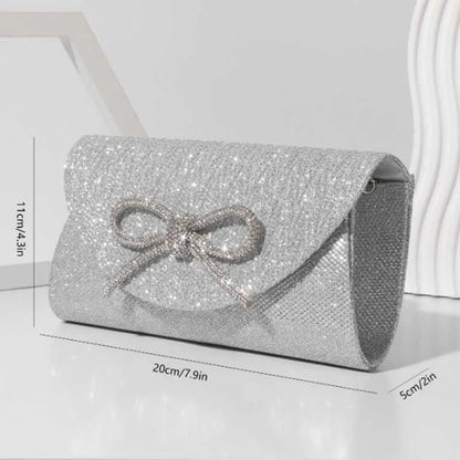 Crystal Bow Evening Clutch Purse – Shiny Envelope Bag for Wedding & Party