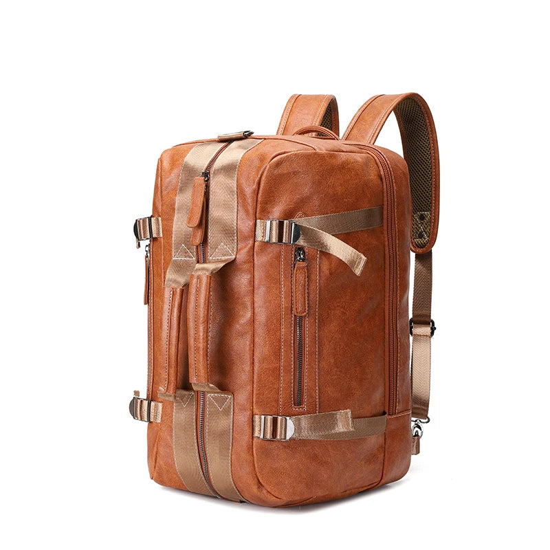 Large Travel Backpack for Men – Multi-Functional PU Leather Bag