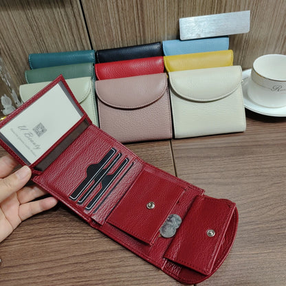 Women's Genuine Leather Short Wallet – Flap Closure with Card Holders