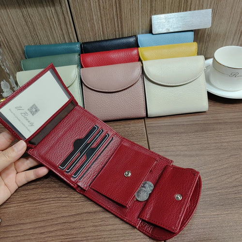 Women's Genuine Leather Short Wallet – Flap Closure with Card Holders