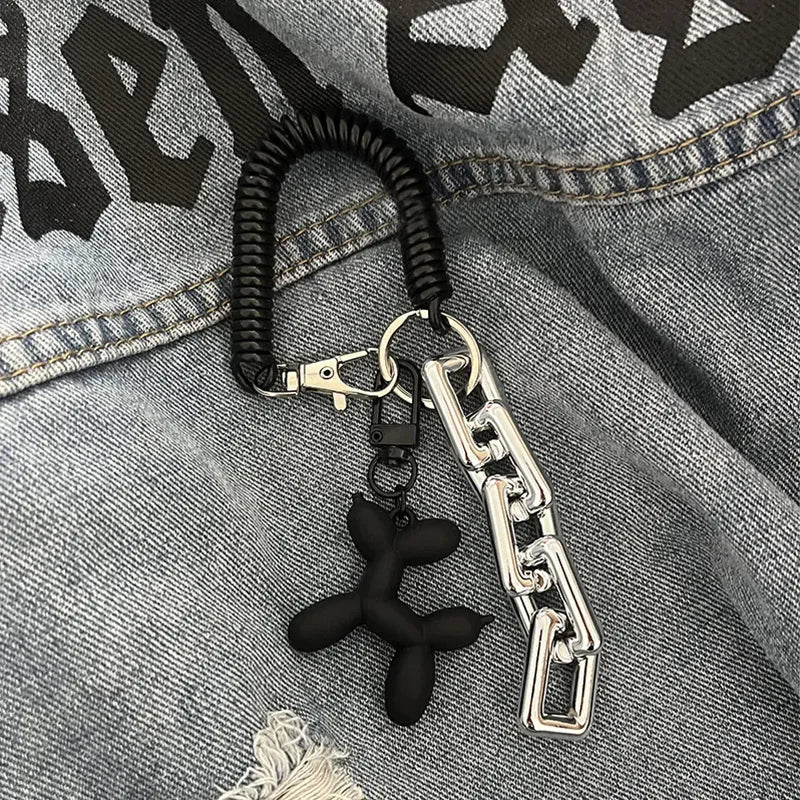 Balloon Dog Keychain with Coil Wrist Strap & Chunky Chain