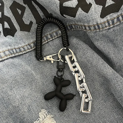 Balloon Dog Keychain with Coil Wrist Strap & Chunky Chain