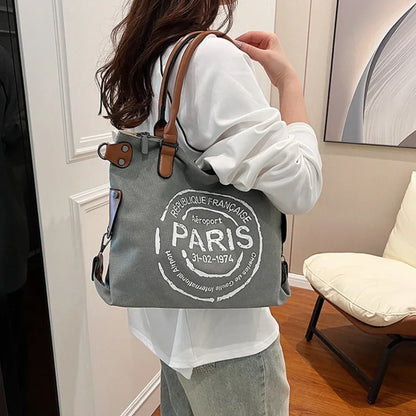 Vintage Paris Canvas Tote Bag – Large Crossbody Shoulder Bag