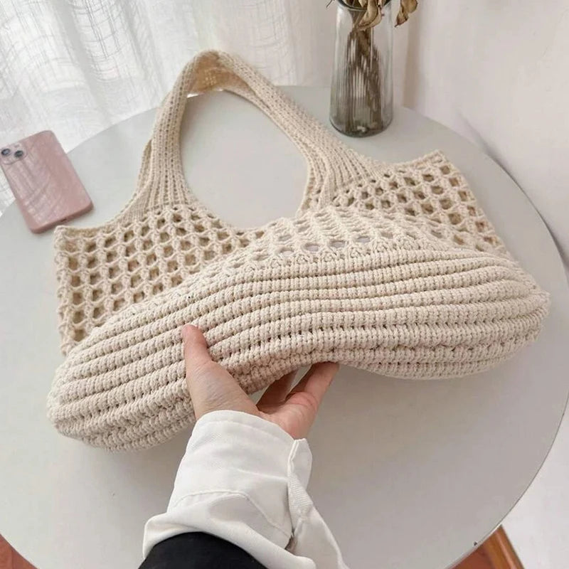 Crochet Tote Bag for Women – Large Hollow Knit Beach Shoulder Bag