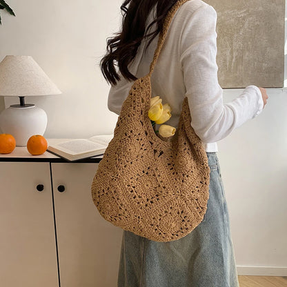 Woven Straw Tote Bag – French Crochet Large Shoulder Handbag