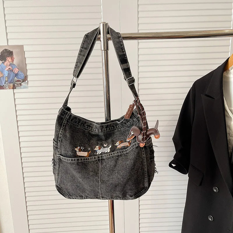 Embroidered Denim Crossbody Bag – Women's Retro Shoulder Bag