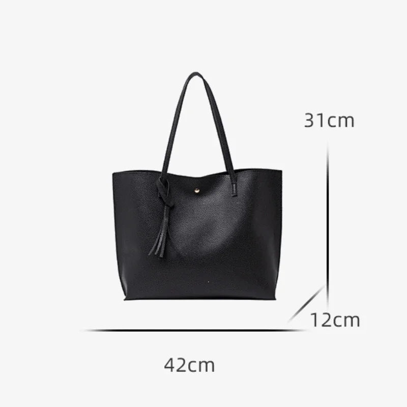 Trend Women Single Shoulder Bag Casual Large Capacity Pu Lychee Pattern Tassel Outdoor Simple Tote