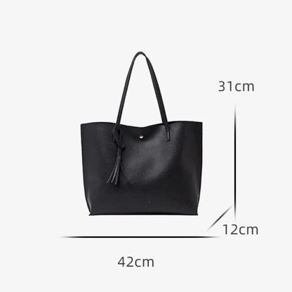Trend Women Single Shoulder Bag Casual Large Capacity Pu Lychee Pattern Tassel Outdoor Simple Tote