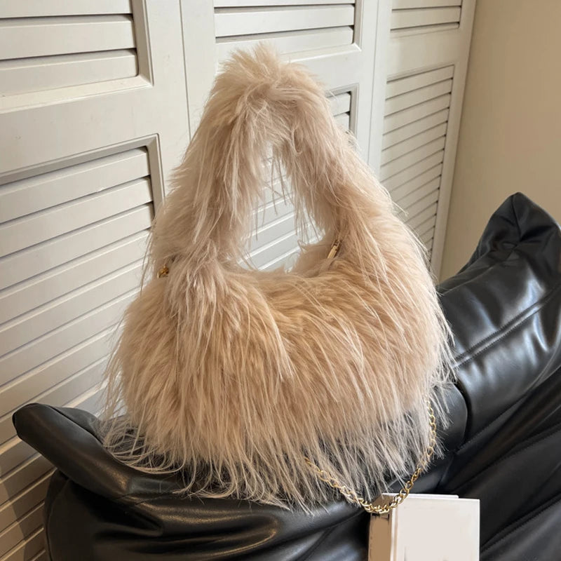 Faux Fur Long Tassel Shoulder Bag – Large Capacity Women's Tote