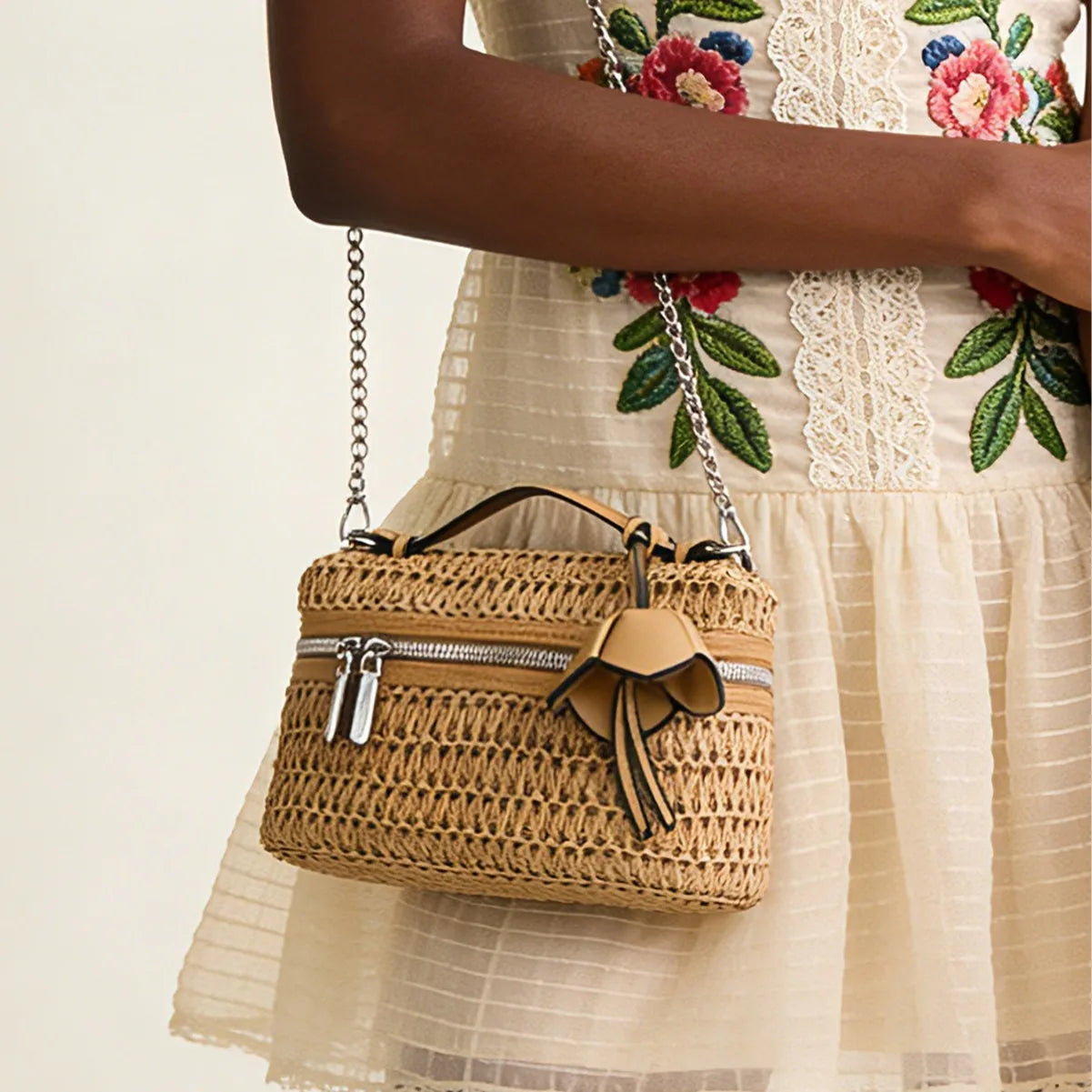 Woven Straw Crossbody Bag – Women's Small Box Handbag