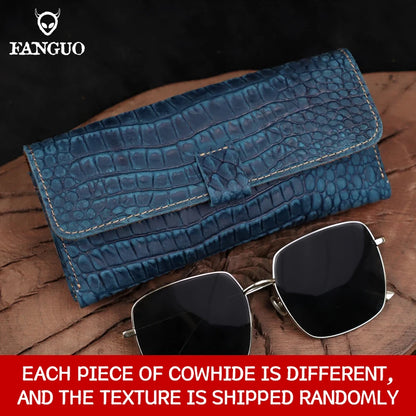 Genuine Leather Sunglasses Case – Handmade Crocodile Pattern Eyewear Holder