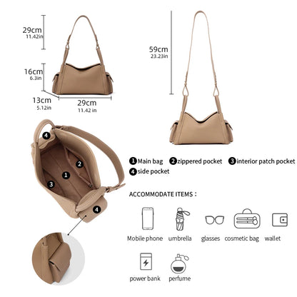 Genuine Cowhide Leather Hobo Shoulder Bag – Pebbled Minimalist Style