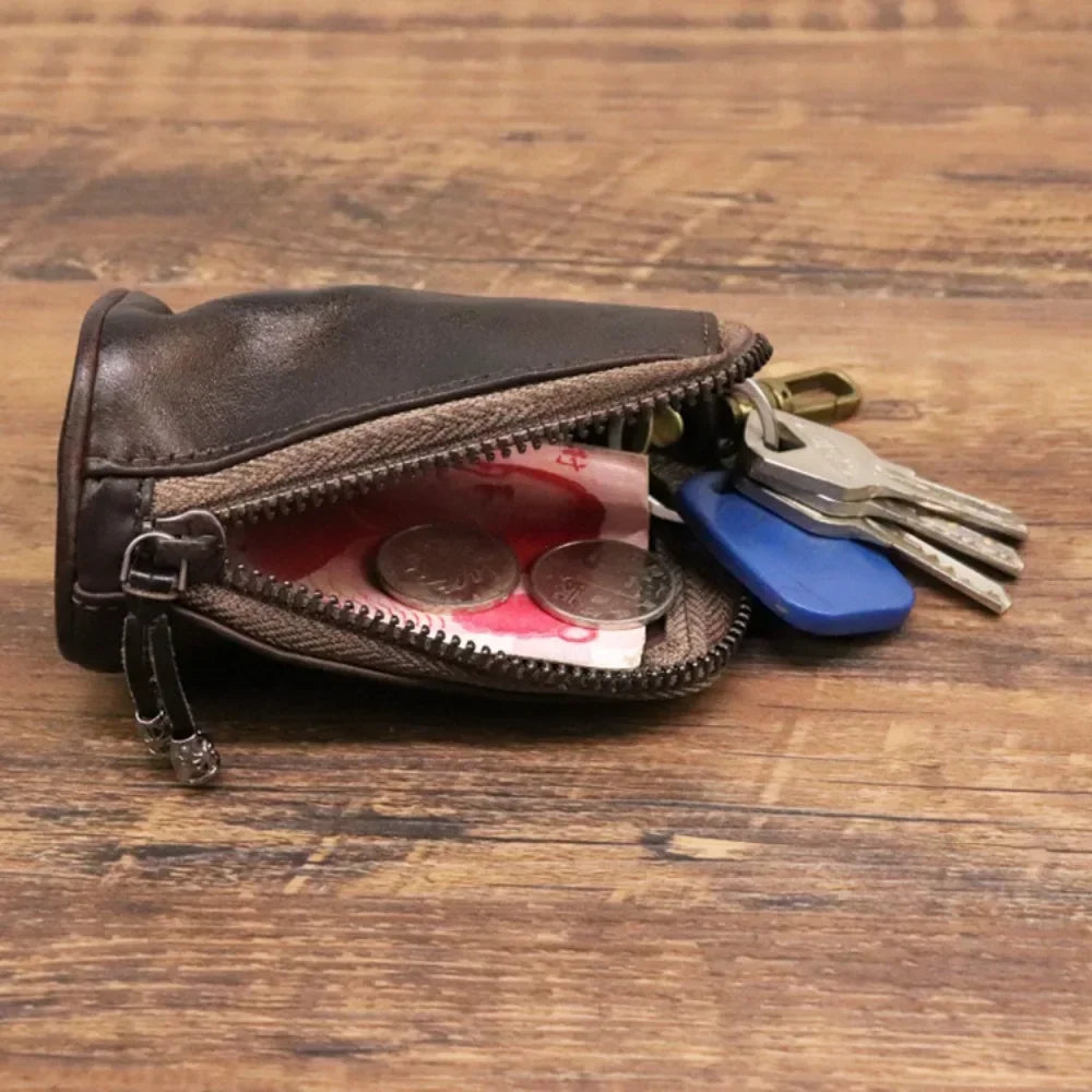Genuine Leather Key Holder Pouch – Zipper Car Key Bag for Men