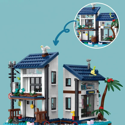 3-in-1 Beach House Building Blocks Set – MOC Coastal Villa Model