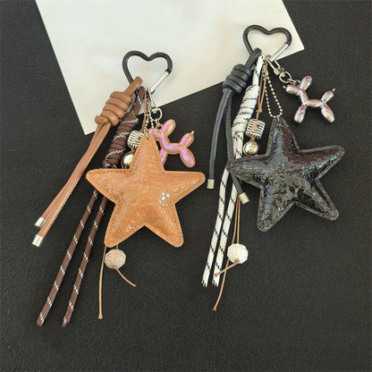 Bow Leather Charm Keychain with Braided Rope – Cute Bag Accessory