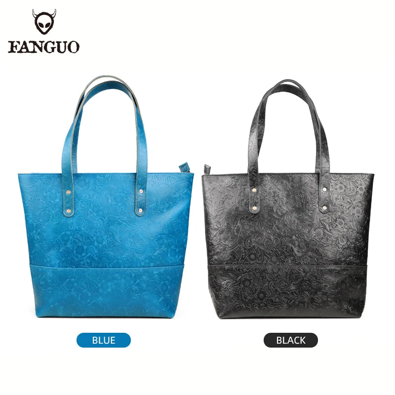 Leather Tote Bag – Women's Large Capacity Embossed Handbag