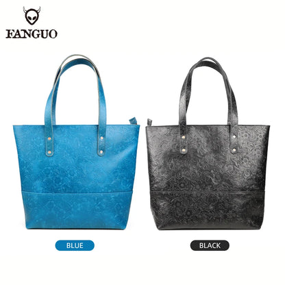 Leather Tote Bag – Women's Large Capacity Embossed Handbag