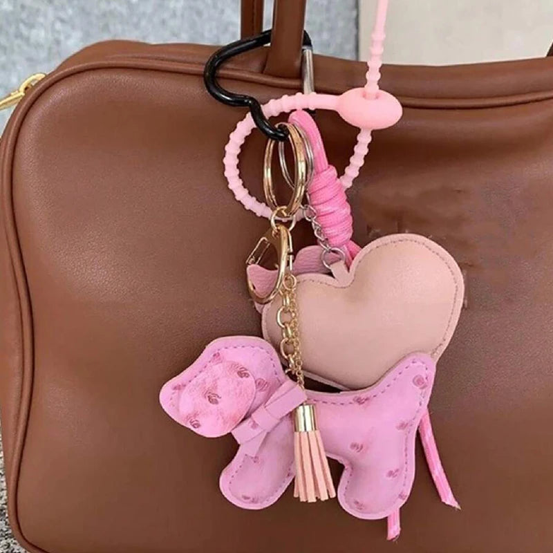 Leather Puppy Dog Keychain – Cute PU Leather Bag Charm Pendant