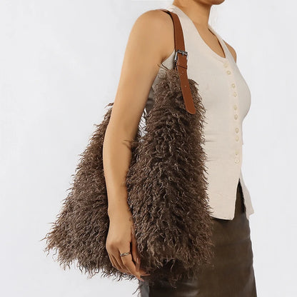 Fluffy Faux Fur Tote Bag – Large Capacity Shoulder Bag for Women