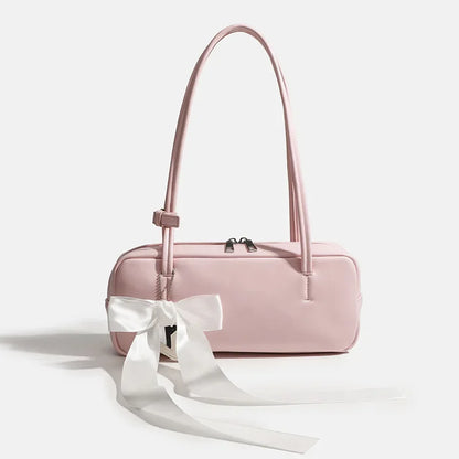 Bow Shoulder Bag Women's PU Leather Zipper Handbag with Star Charm