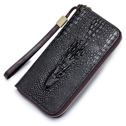 Crocodile Pattern Genuine Leather Long Zipper Wallet